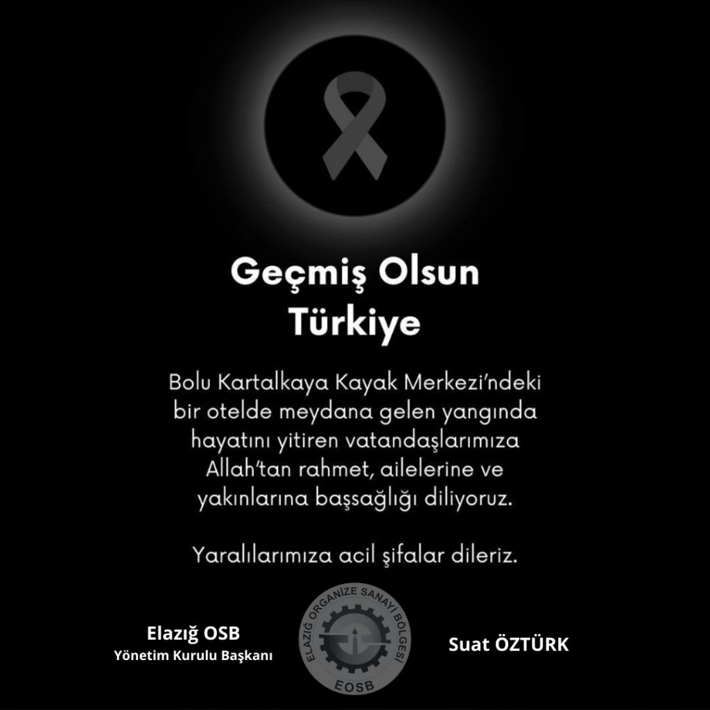 Yönetim Kurulumuzun Bolu Kartalkaya Otelin Yangını İle İlgili Başsağlığı Mesajı