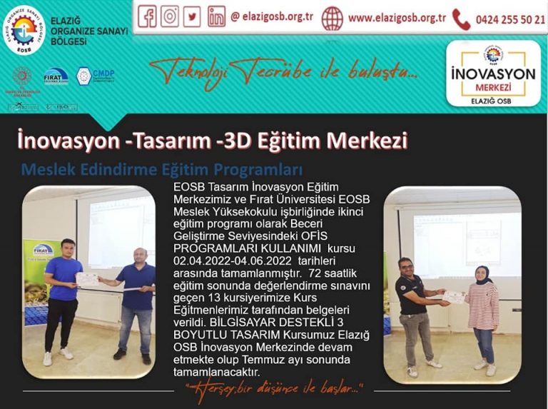 Elazığ OSB Tasarım ve İnovasyon Merkezindeki İkinci Eğitim Tamamlandı