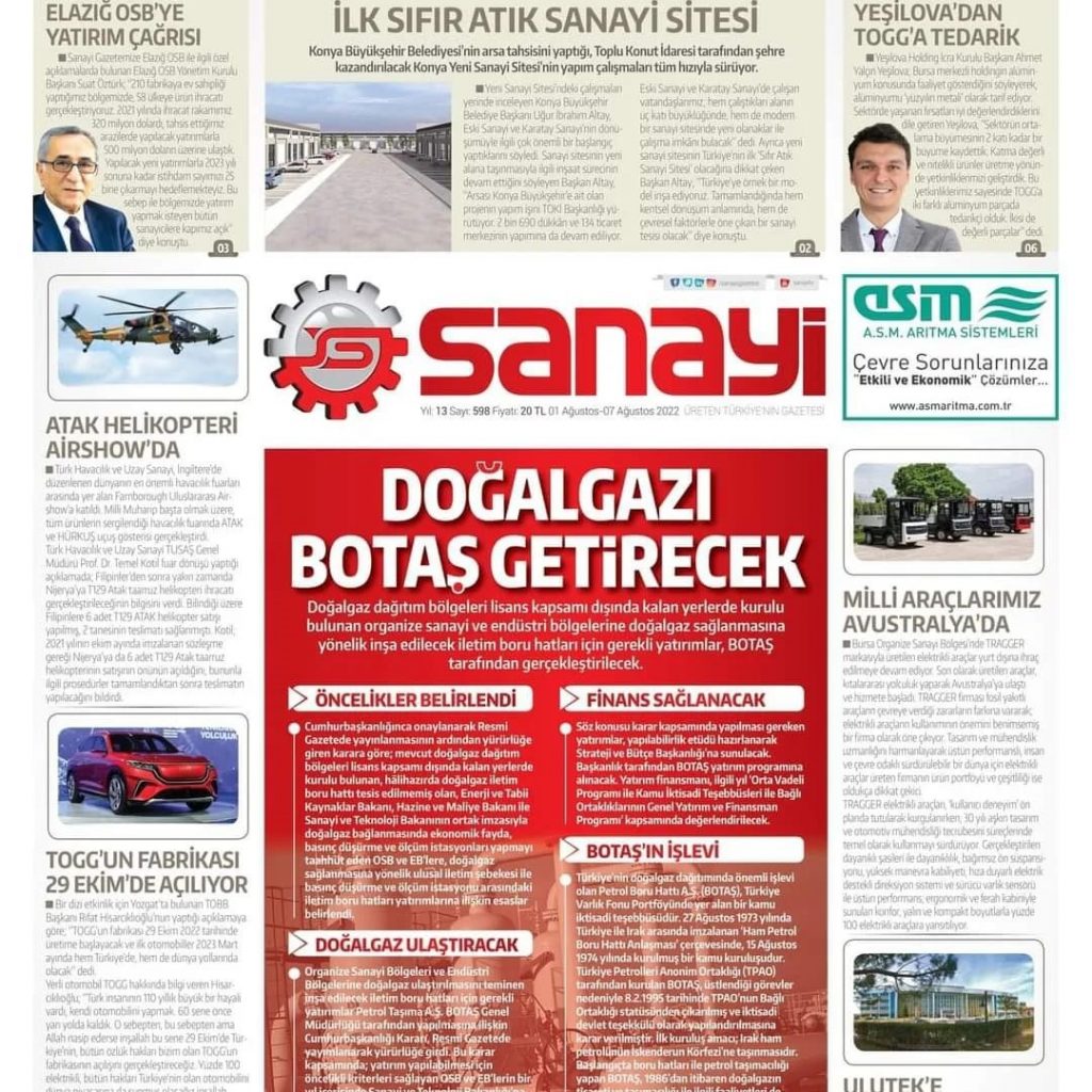 Yönetim Kurulu Başkanımız Suat ÖZTÜRK Sanayi Gazetesine Özel Açıklamalar Yaptı