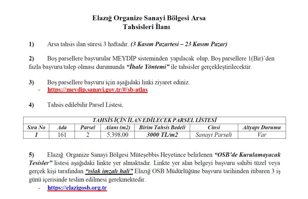 2025 Kasım Ayı Arsa Tahsisleri İlanları