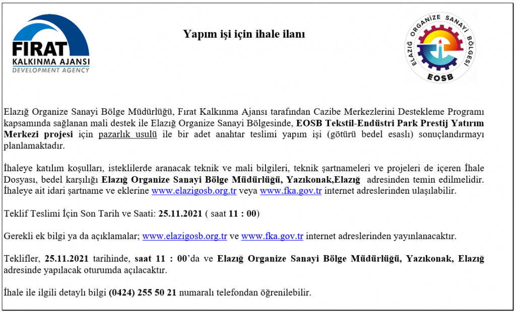 Yapım işi için ihale ilanı